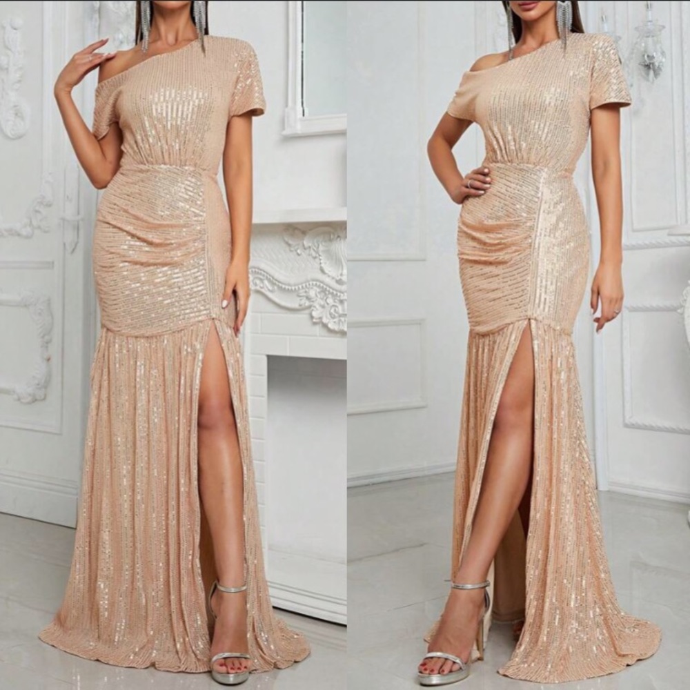 Elegant Sequin One-Shoulder Wedding Dress